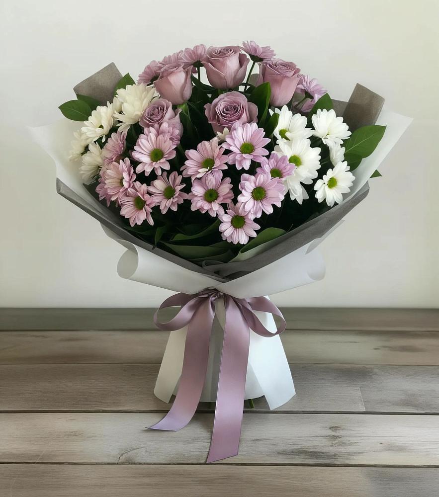 Букет цветов из: Хризантемы и Розы в Новозолотовской