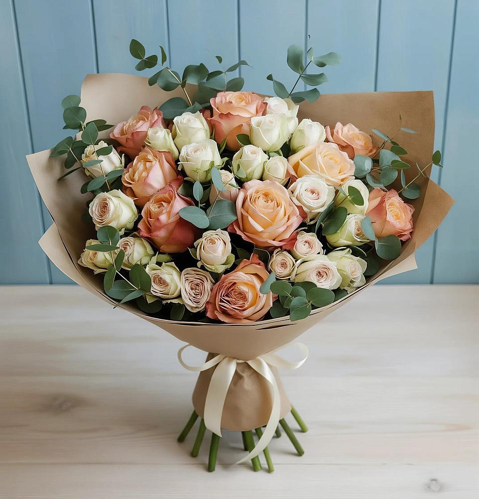 Букет цветов из: Альстромерии и Розы в Новозолотовской