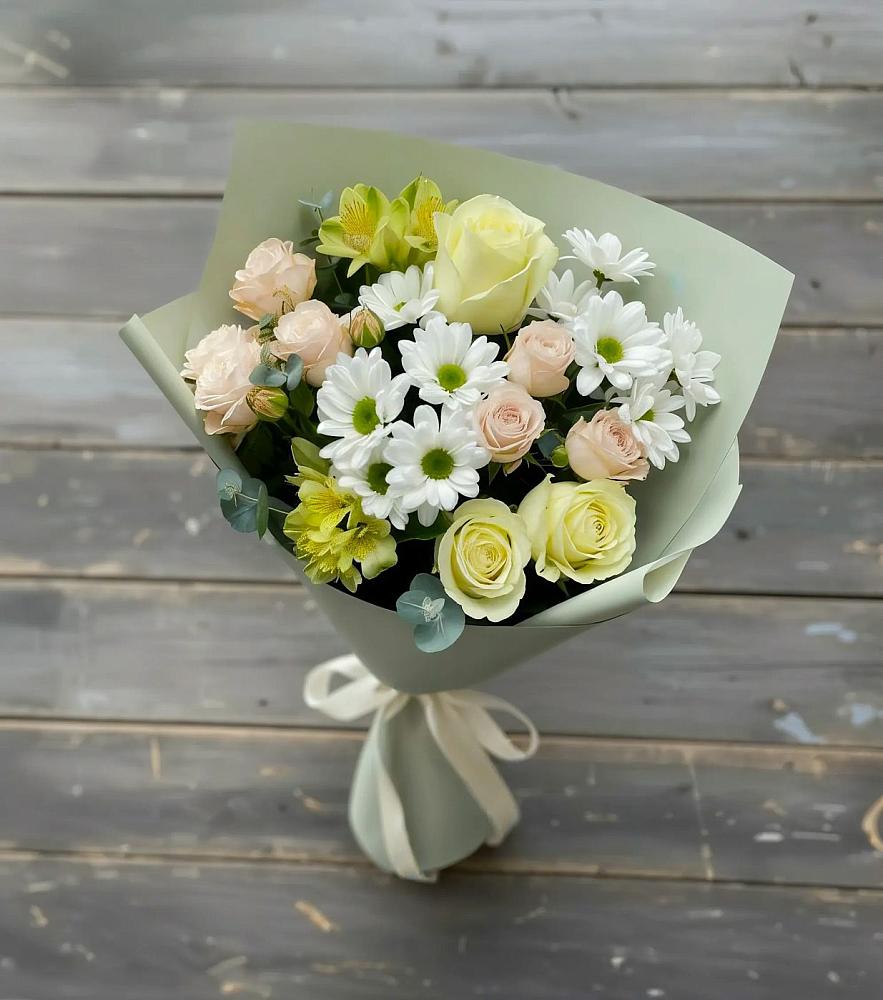 Букет цветов из: Альстромерии, Розы и Хризантемы в Новозолотовской