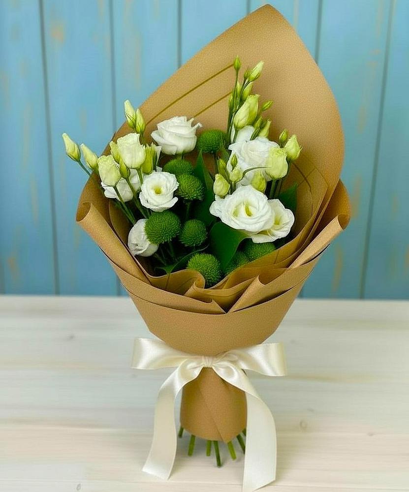 Букет цветов из: Хризантемы и Лизиантусы в Новозолотовской