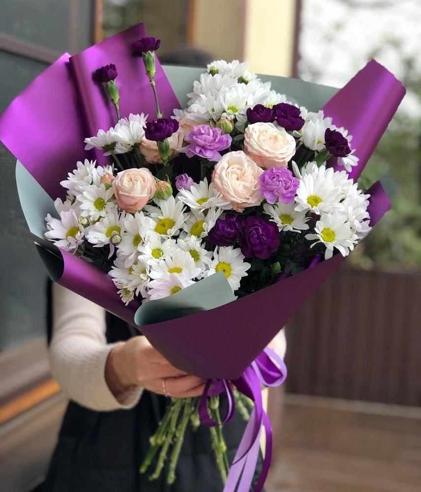 Букет цветов из: Хризантемы, Гвоздики и Розы в Новозолотовской