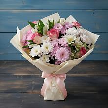 Букет цветов из:  Хризантемы, Альстромерии и Розы в Новозолотовской