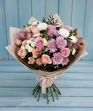 Букет цветов из:  Хризантемы, Розы и Альстромерии #REPLACE_PRED# Новозолотовской