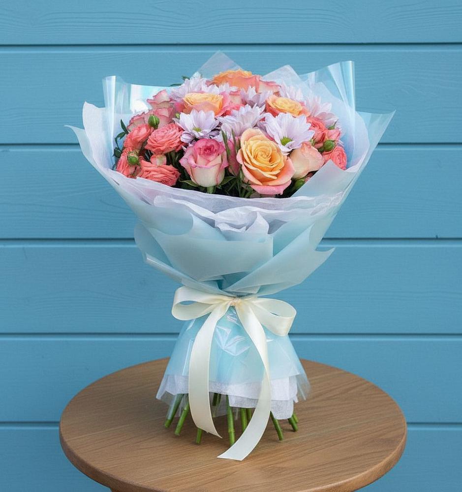 Букет цветов из: Хризантемы и Розы в Новозолотовской