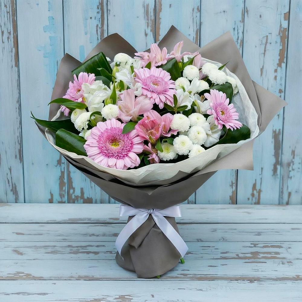 Букет цветов из: Герберы, Альстромерии и Хризантемы в Новозолотовской